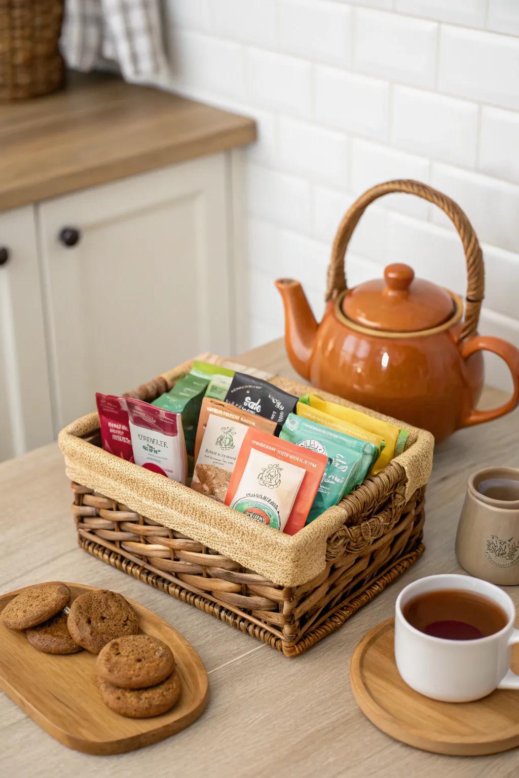A lovely assortment of tea time treats in a basket.