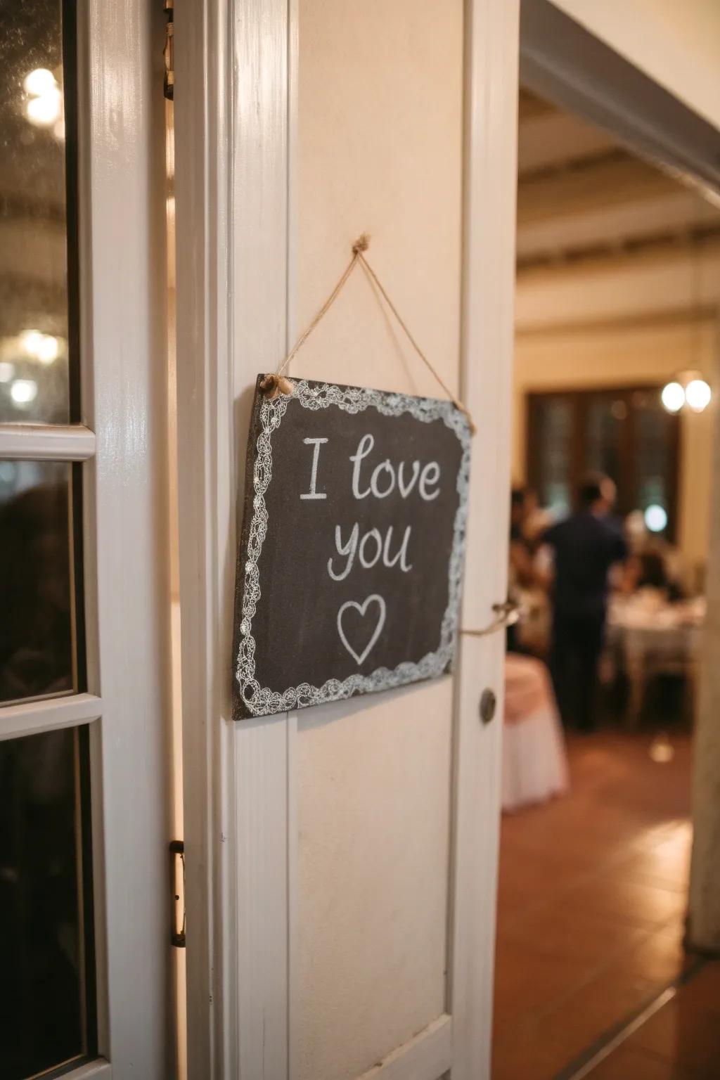 A chalkboard message introduces a customizable feature to your Valentine's decor.