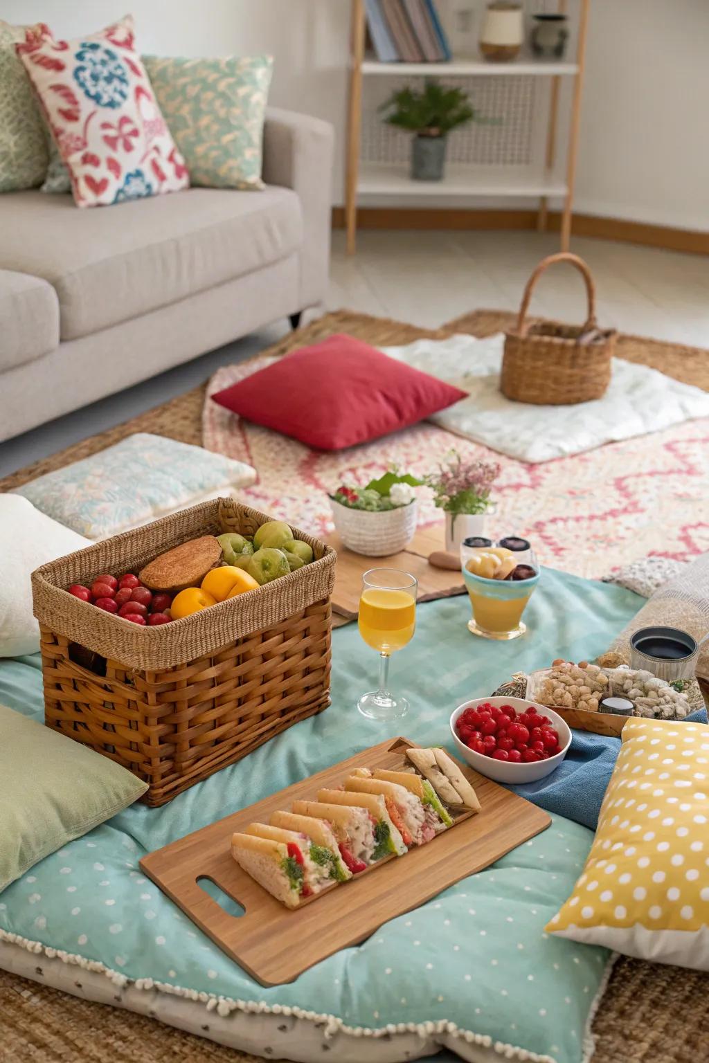 Delight in an informal and intimate indoor picnic for 2.