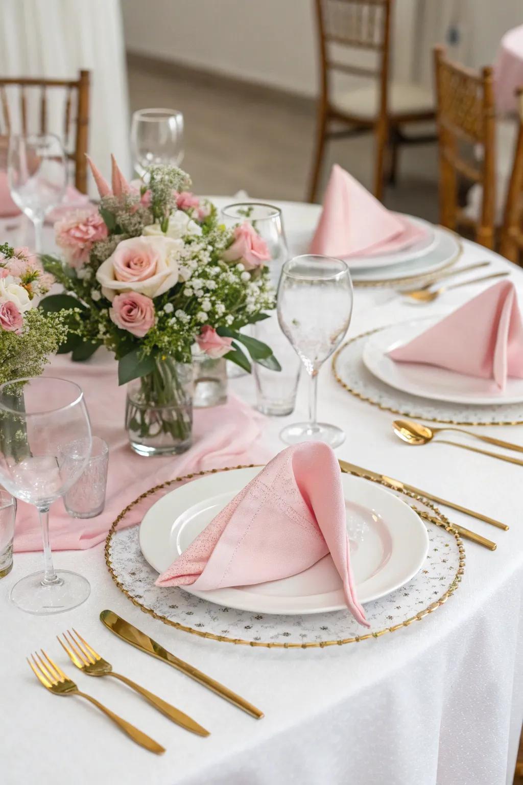 Elegant linens lay the groundwork for a romantic dinner.