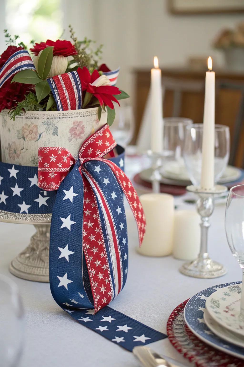 A creative do-it-yourself centerpiece featuring stars and stripes.