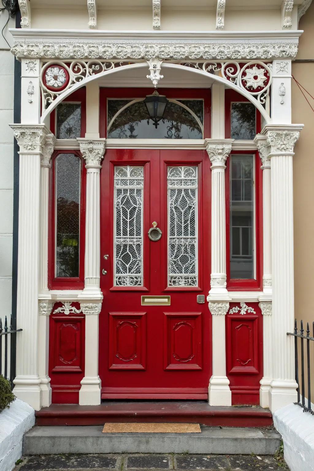 A bold red hue makes this Victorian door noticeable.