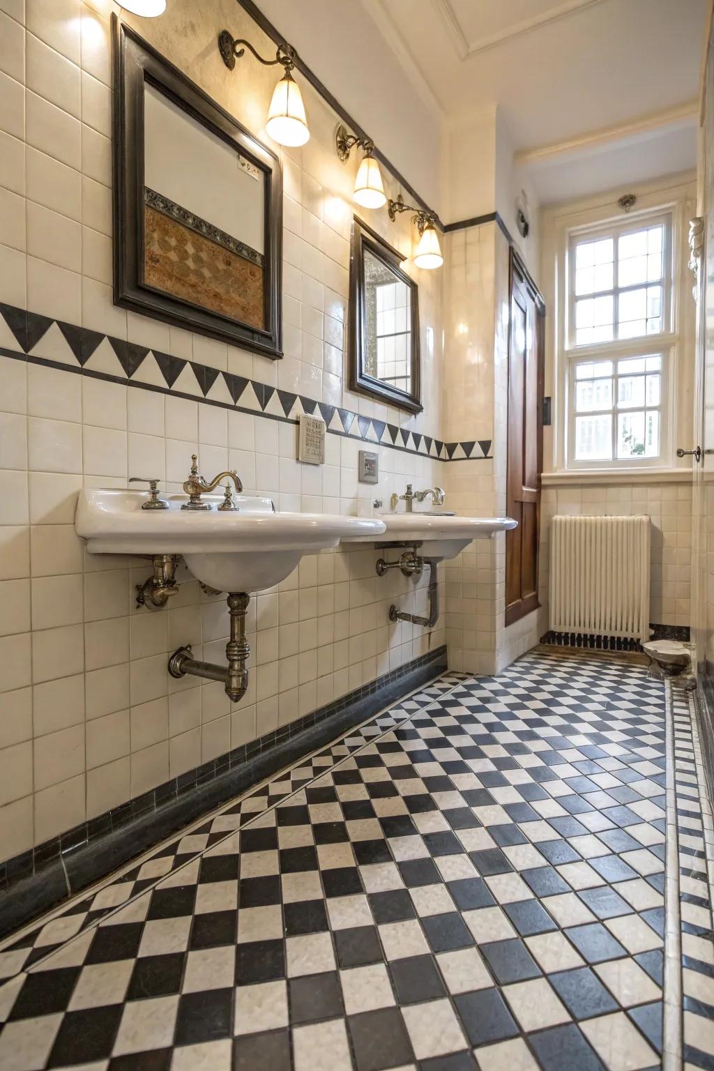 Old-timey floor coverings give a dash of nostalgia to any bathroom flooring.