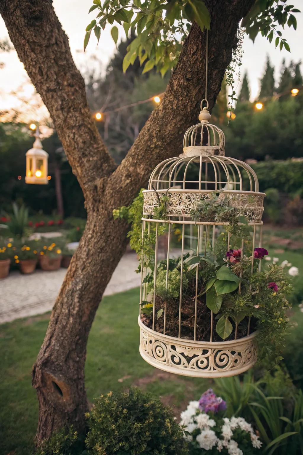 Aviaries introduce a playful element to any garden tableau.