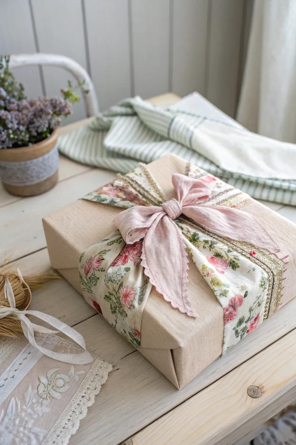 Enhance your gift wrapping with handcrafted cloth strips for a touch of vintage charm.
