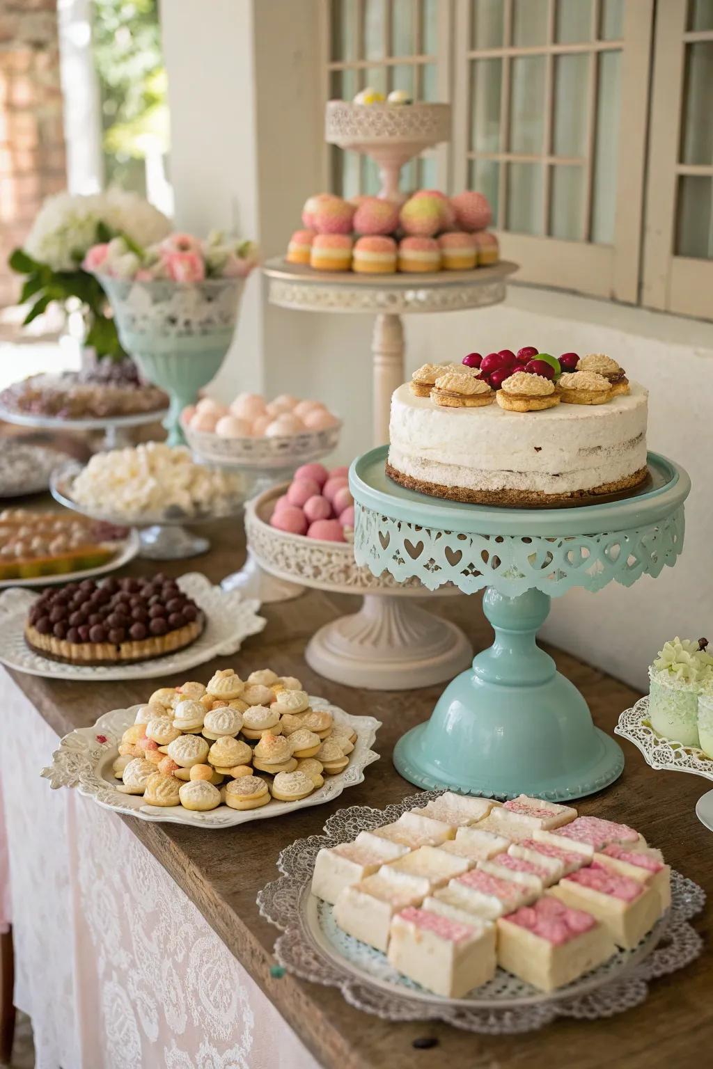 A delightful retro dessert table with assorted sweet offerings.