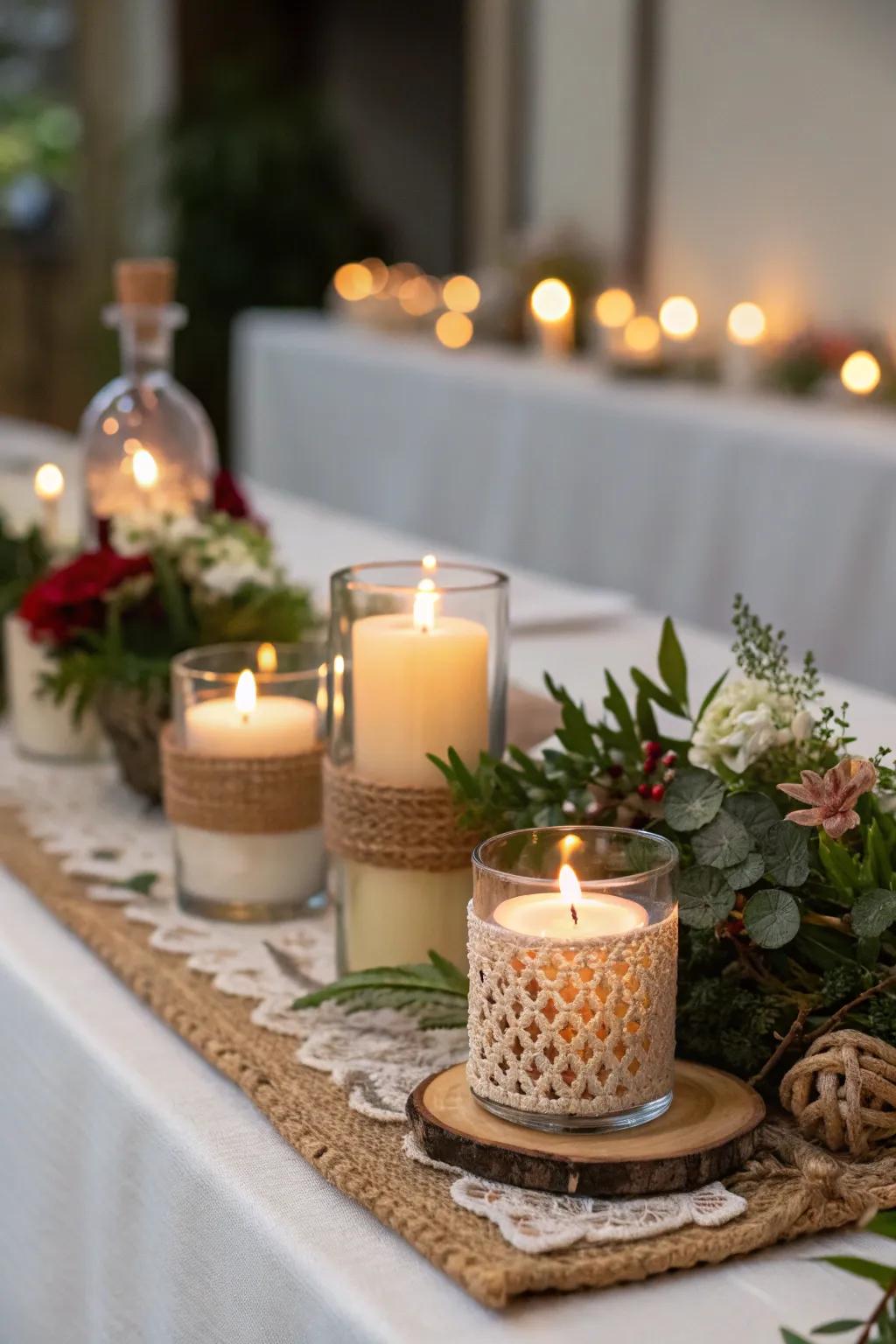 Different candle heights bring dynamic interest to your centerpiece.