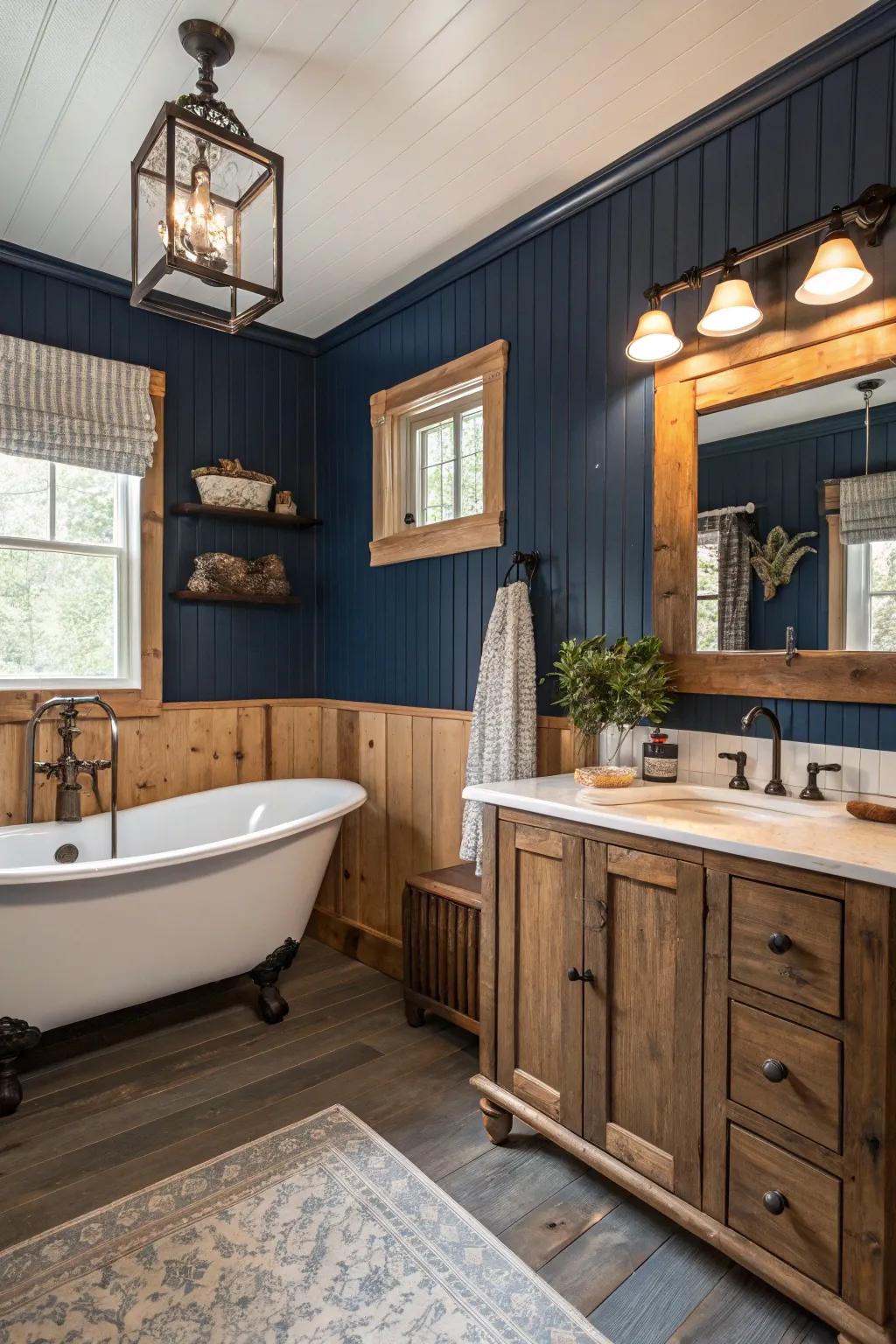Beadboard wainscoting contributes farmhouse charm and coziness.