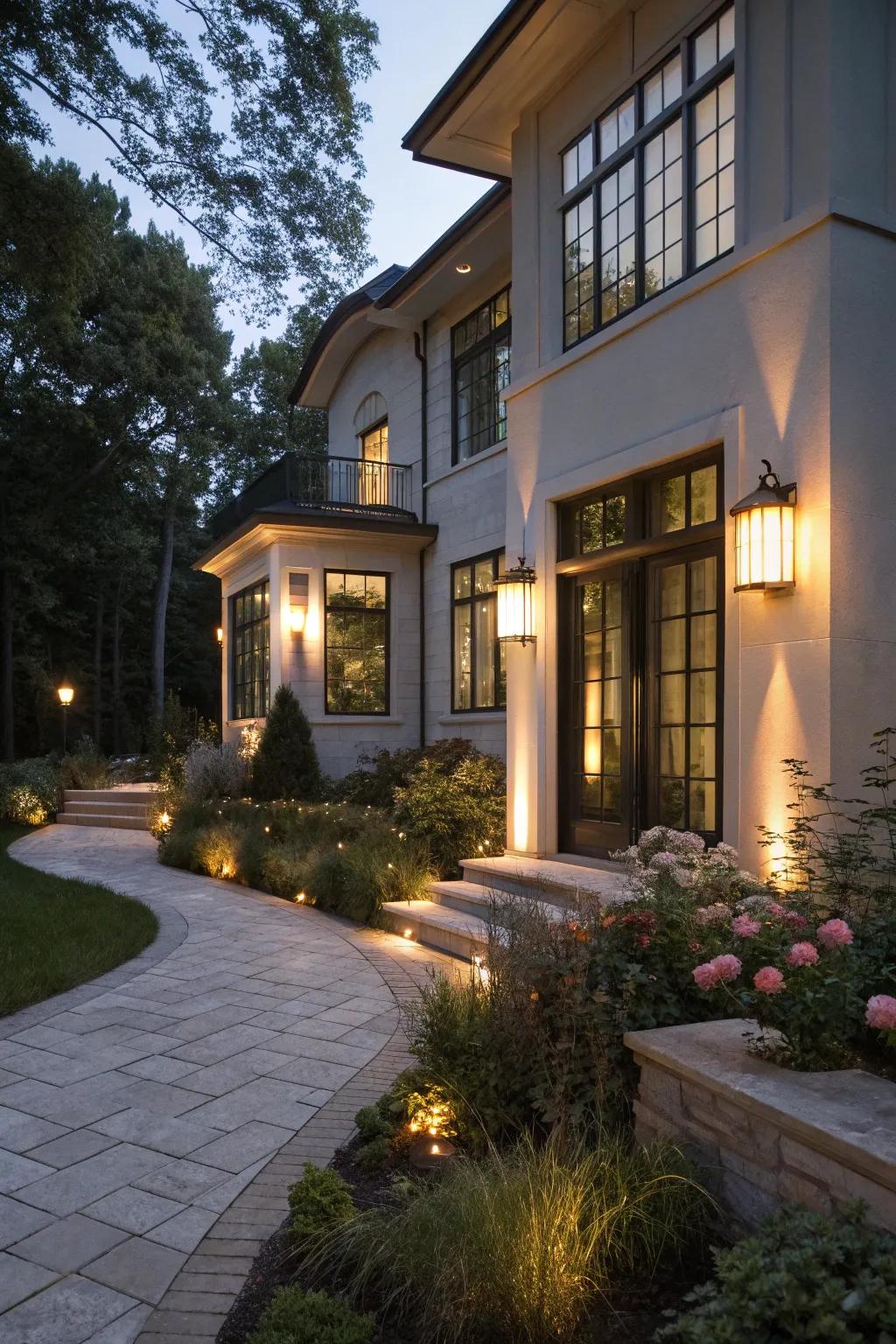 Greet guests with graceful outdoor lighting.