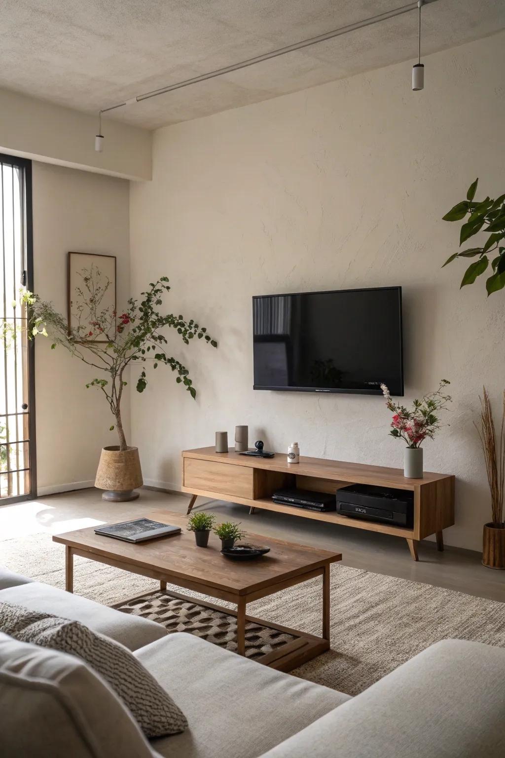 Embrace a clean aesthetic for a refined and elegant TV arrangement.