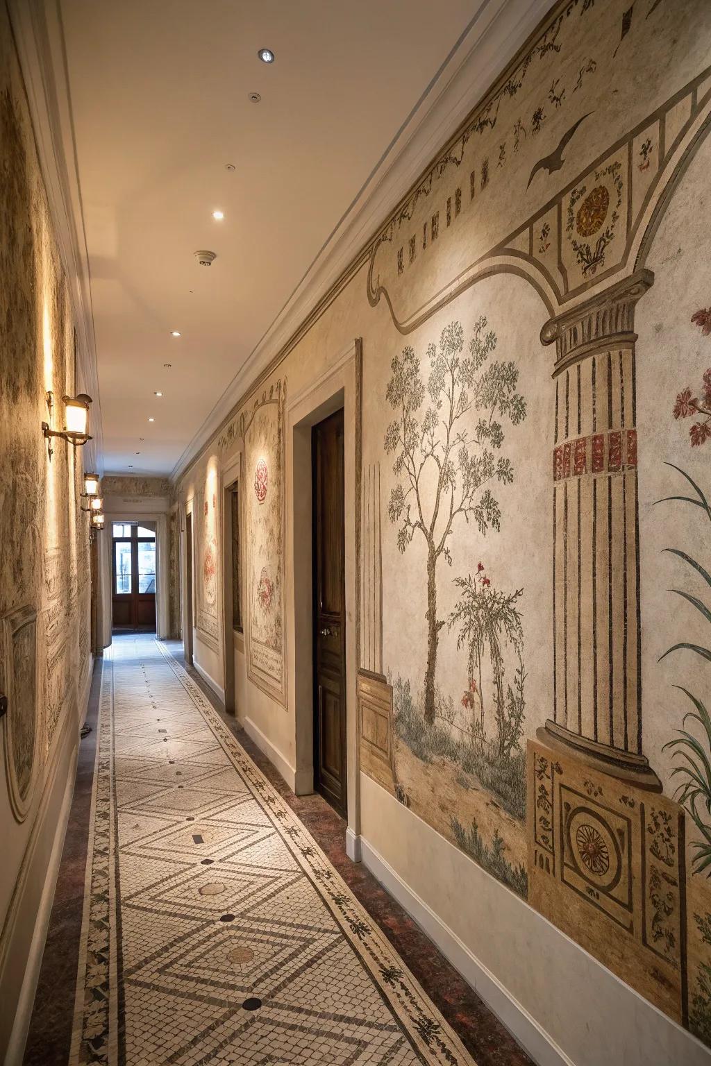 Introduce charm and history to your hallway with a vintage mural.