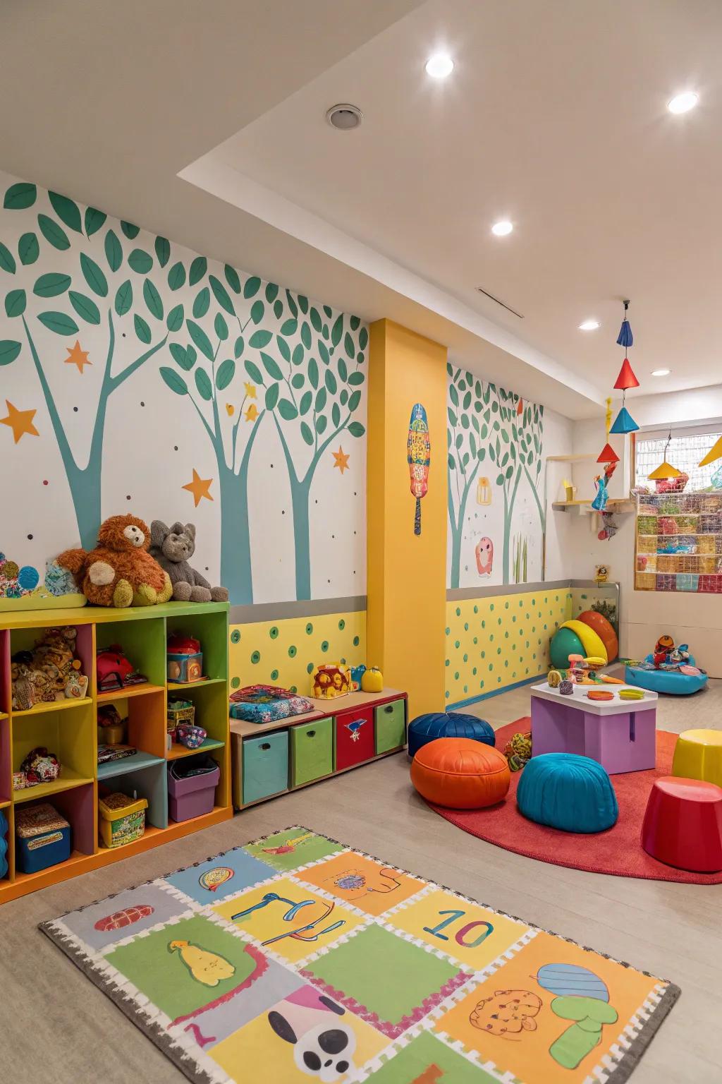 Bright designs bring joy to playful areas.