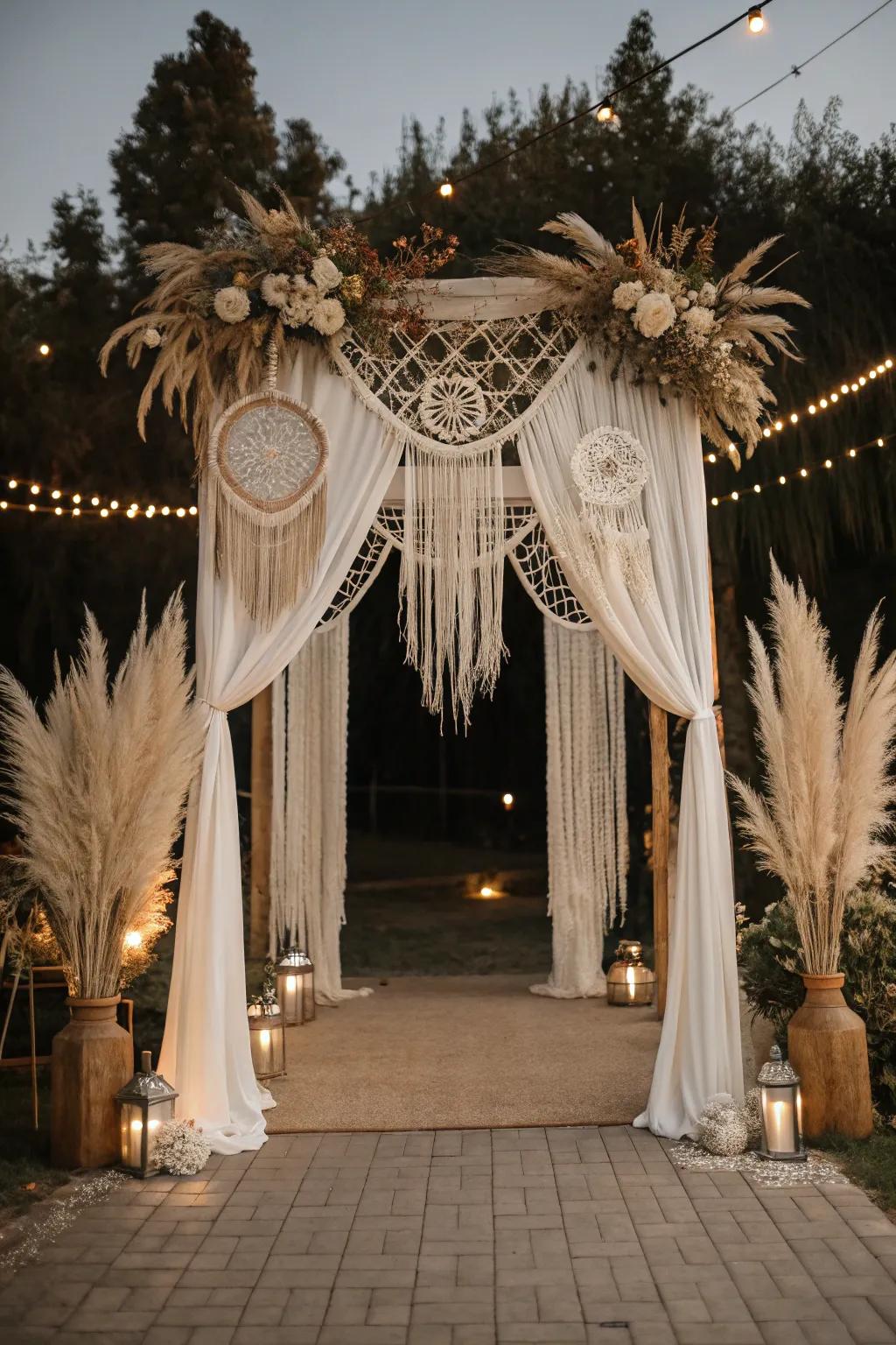 A boho-inspired arch, ideal for a free-spirited wedding.