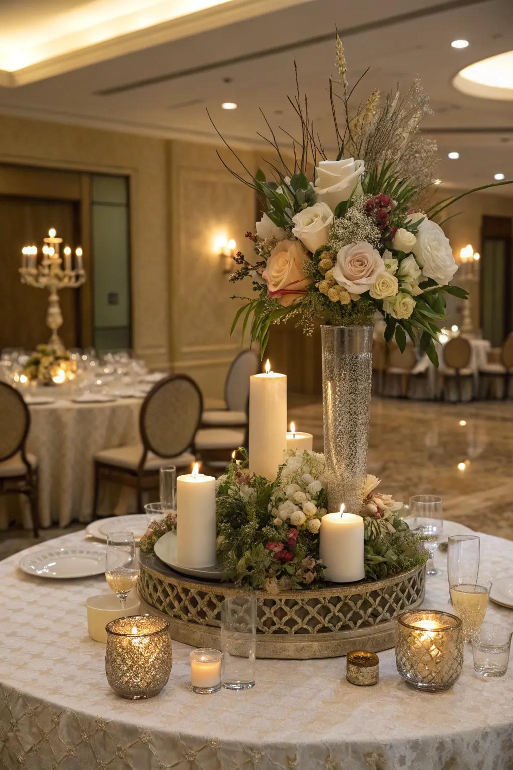 A layered tablescape incorporating depth and visual interest.