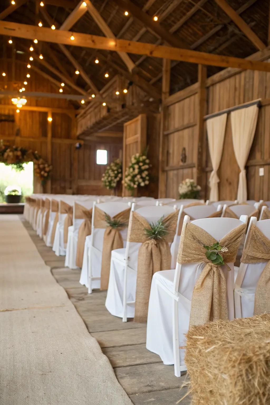 Canvas decorations contribute a countryside charm to countryside celebrations.