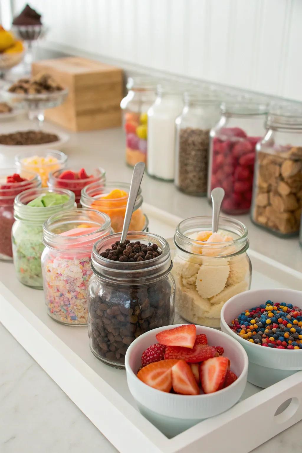 A create-your-own frozen treat bar where guests can craft their perfect dessert.