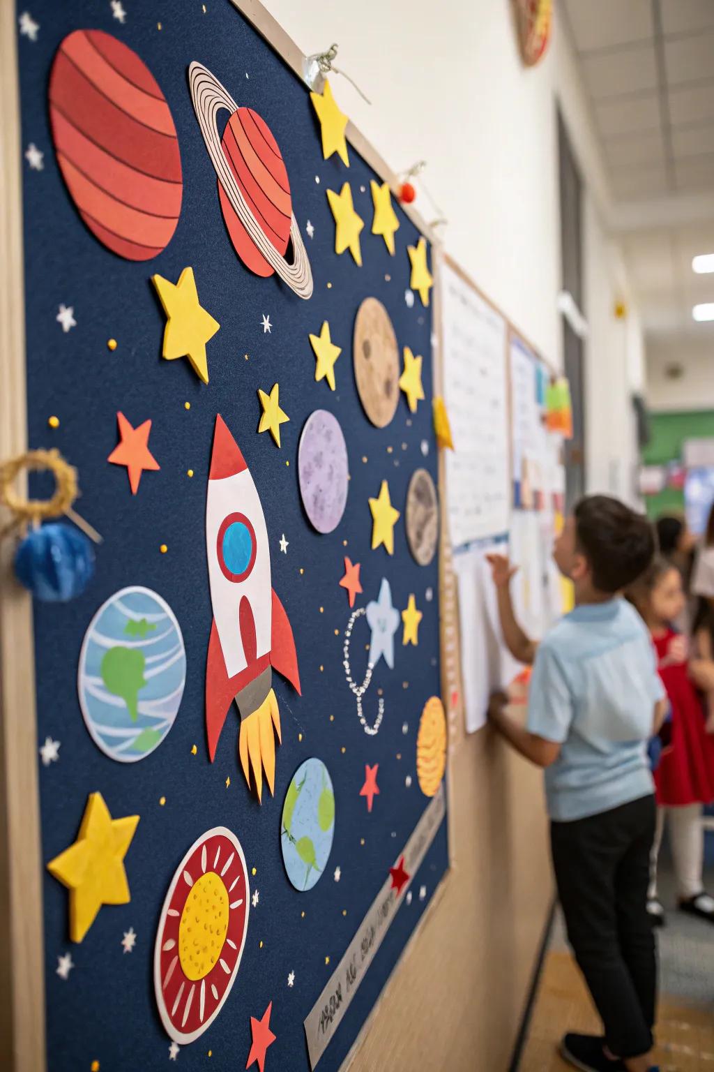 A space-themed board to inspire students to explore and learn without limits.