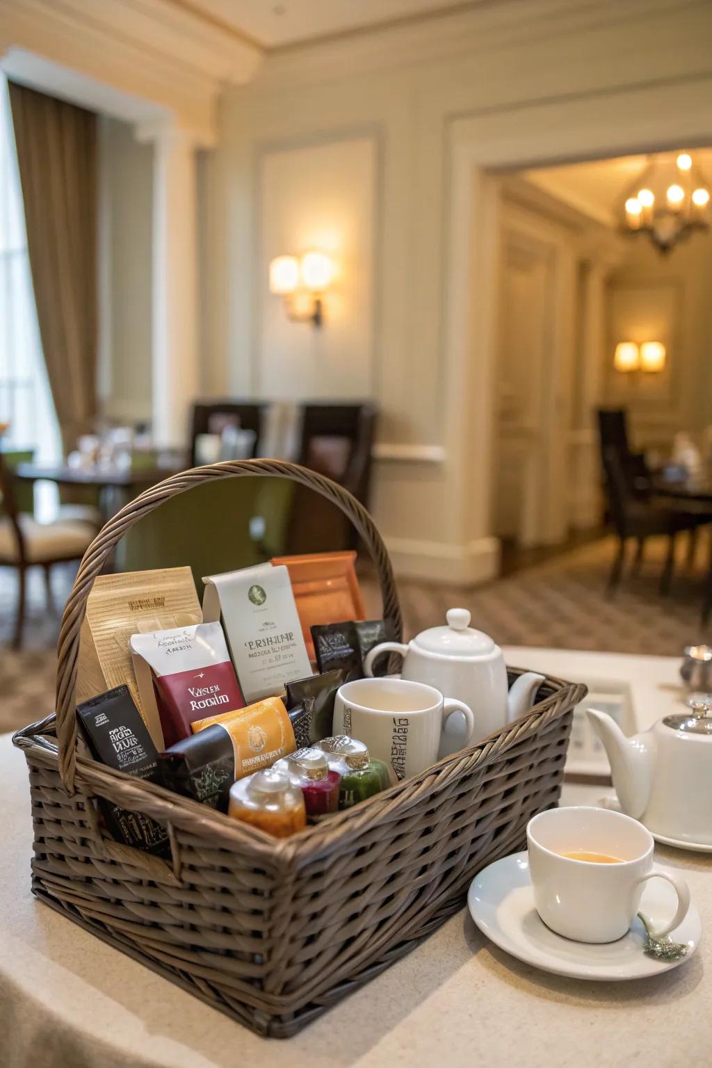 A range of teas and coffees gives visitors a comforting drink choice.