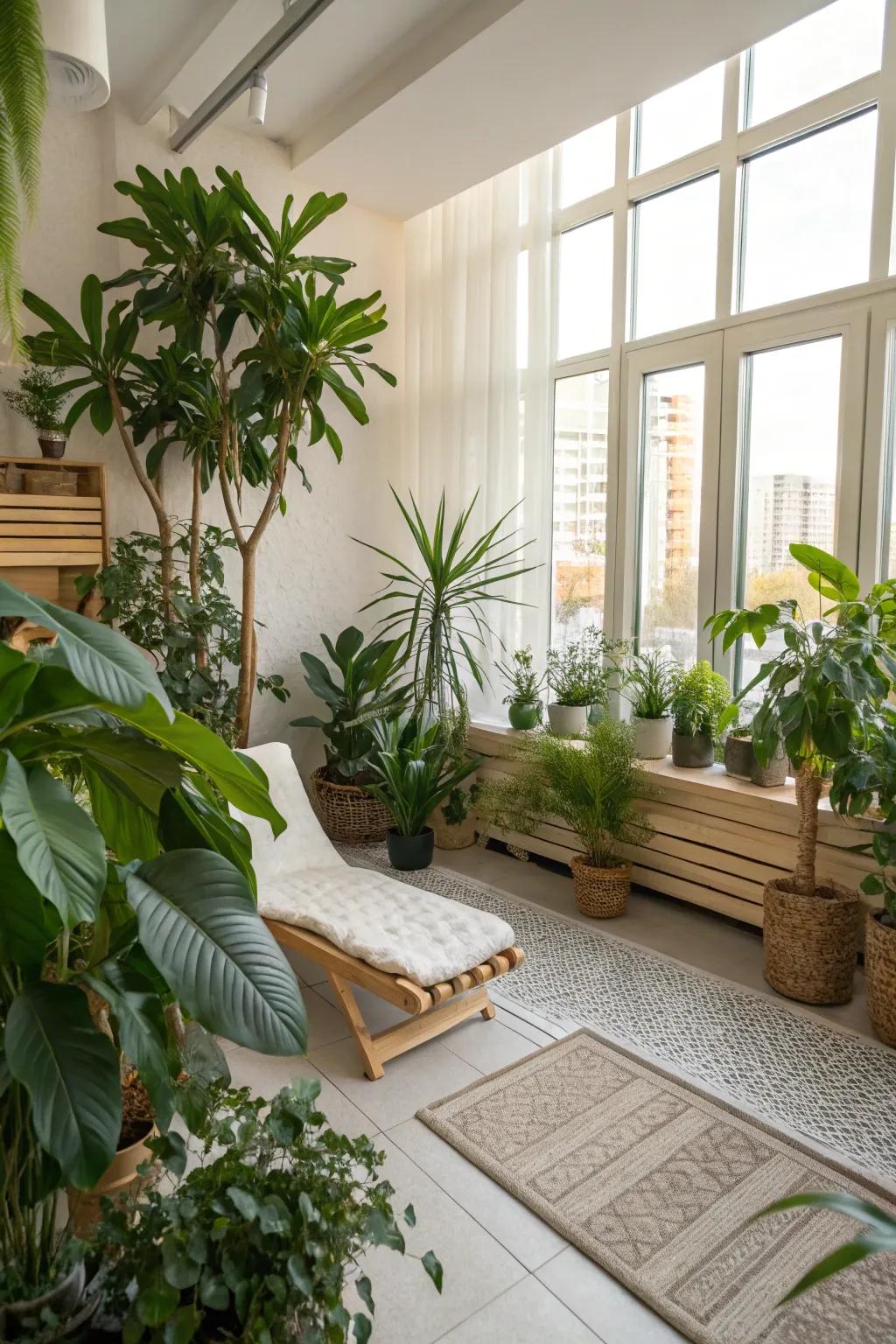 Verdant serenity: Introducing nature into your personal wellness area.
