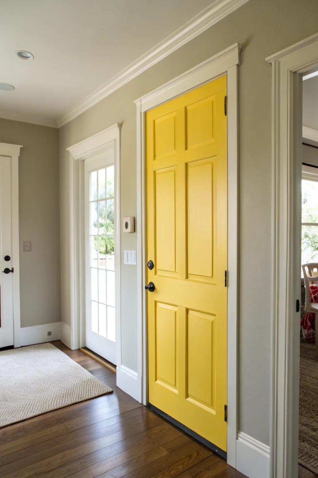 Sunny gold doors introduce a cheerful burst of color.