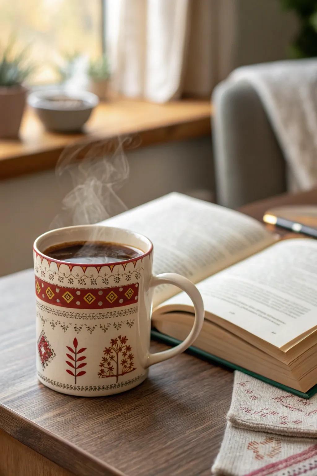 A bespoke mug adds a warm, personal touch.