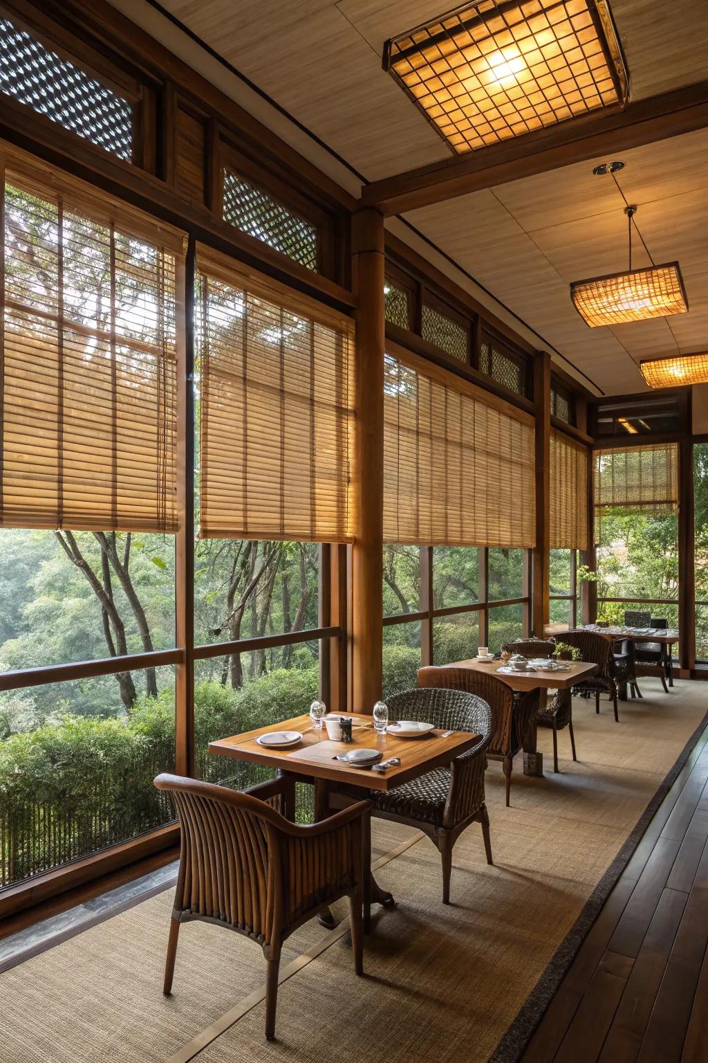Bamboo window coverings infuse a hint of nature and coziness into a room’s design.