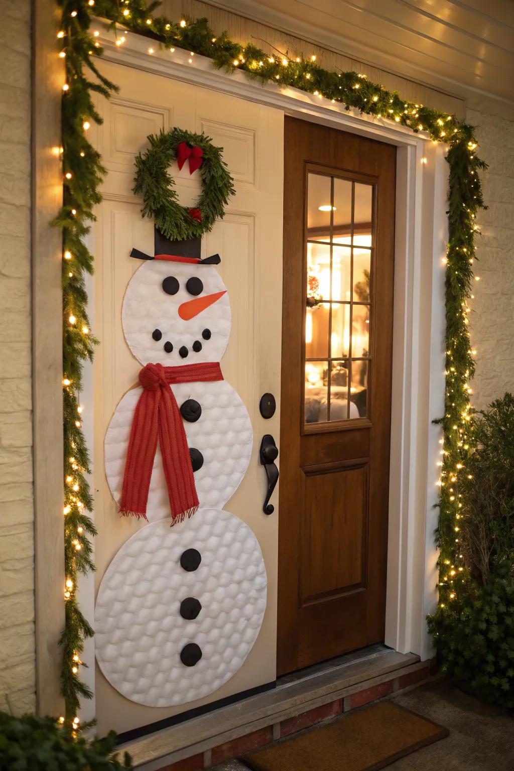 A delightful Frosty the Snowman door to bring smiles and cheer.