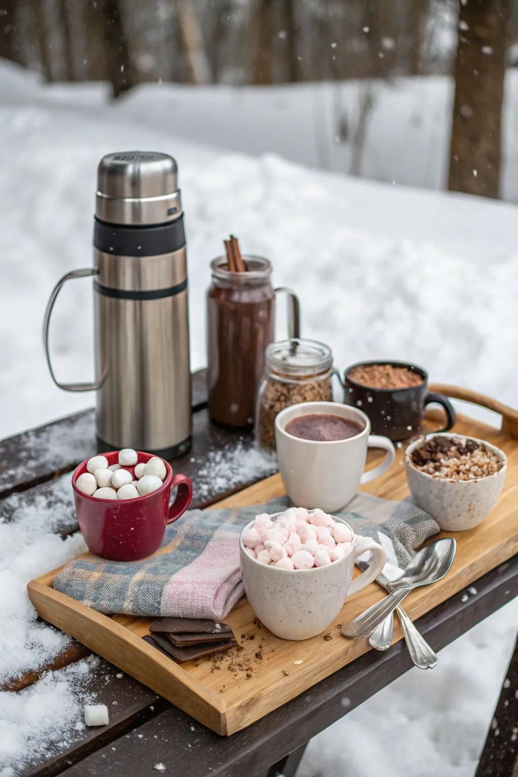 Craft a comforting hot chocolate bar for your winter picnic.