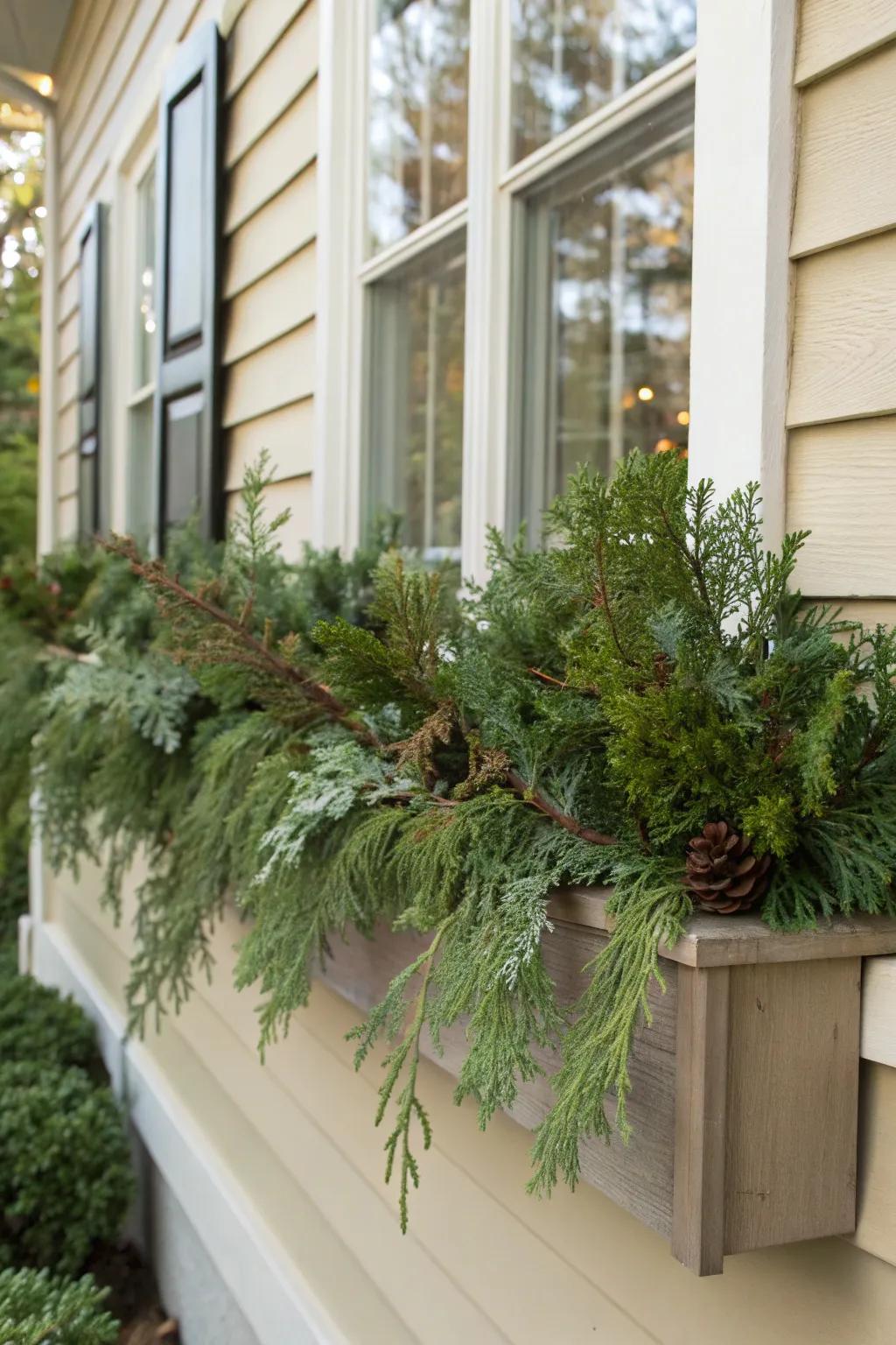 A blend of greenery establishes a full, textured appearance.