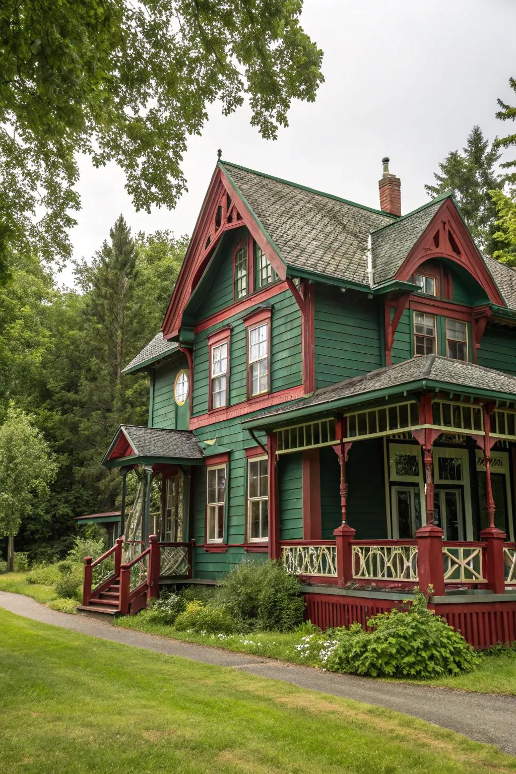 A traditional wood house featuring a rustic color scheme that enhances its classic architecture.