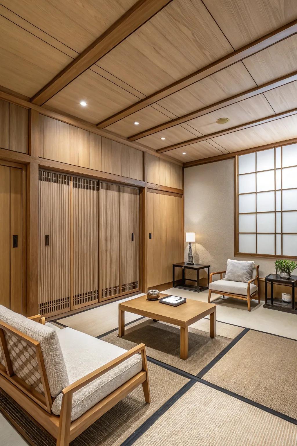 Elegance and simplicity combine with minimalist timber coverings.