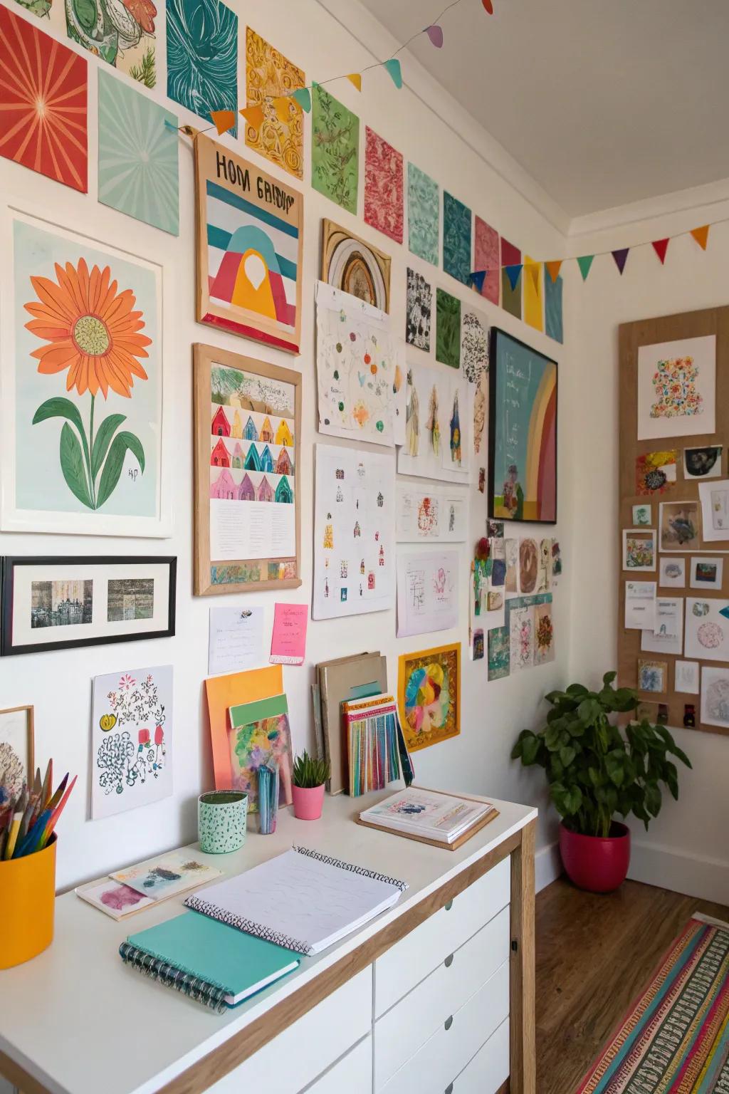 An inspiration wall keeps creativity flowing.