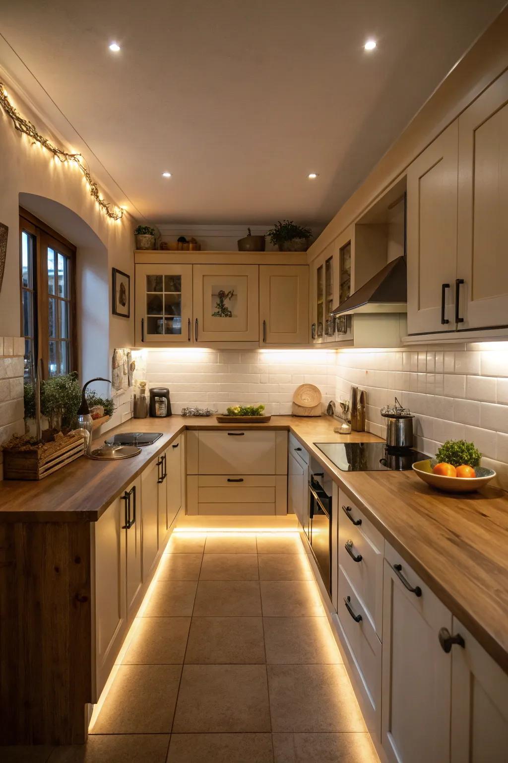 Under-cabinet lighting improves both function and mood.