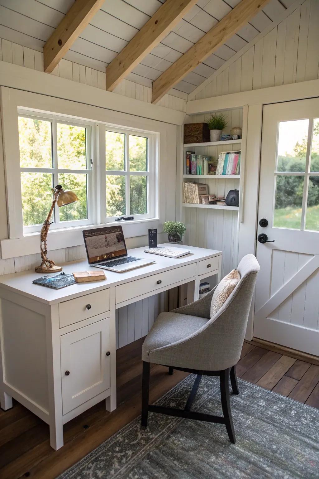A tranquil home office with natural light to enhance productivity.