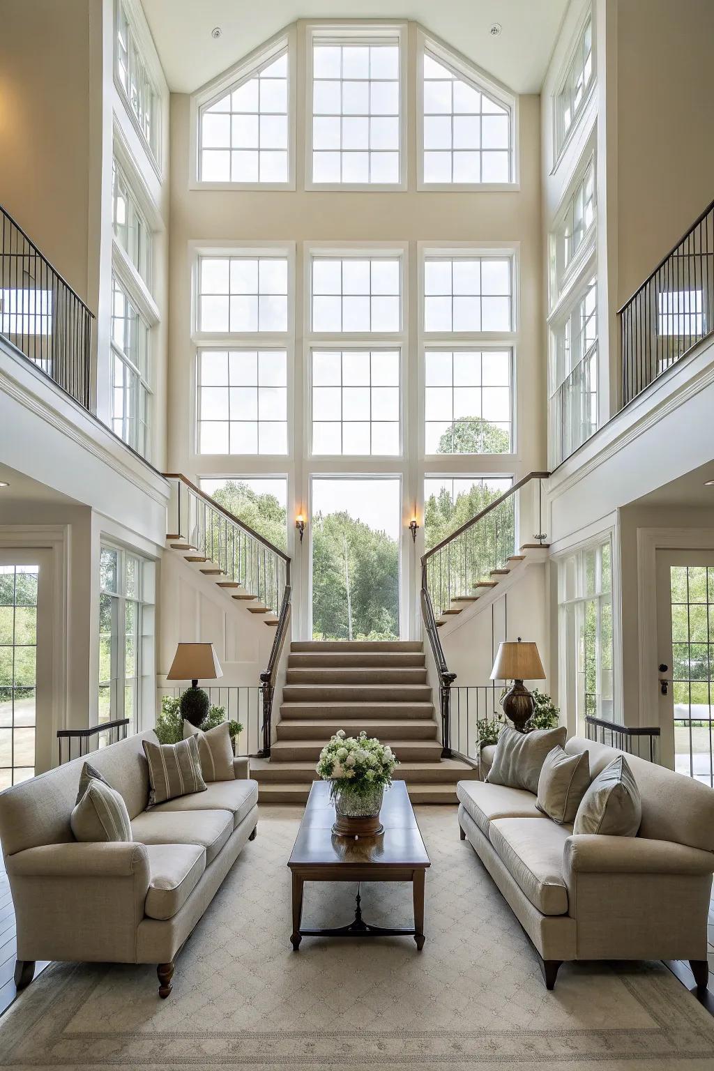 Symmetrical design features bring a sense of harmony to the expansive great room.