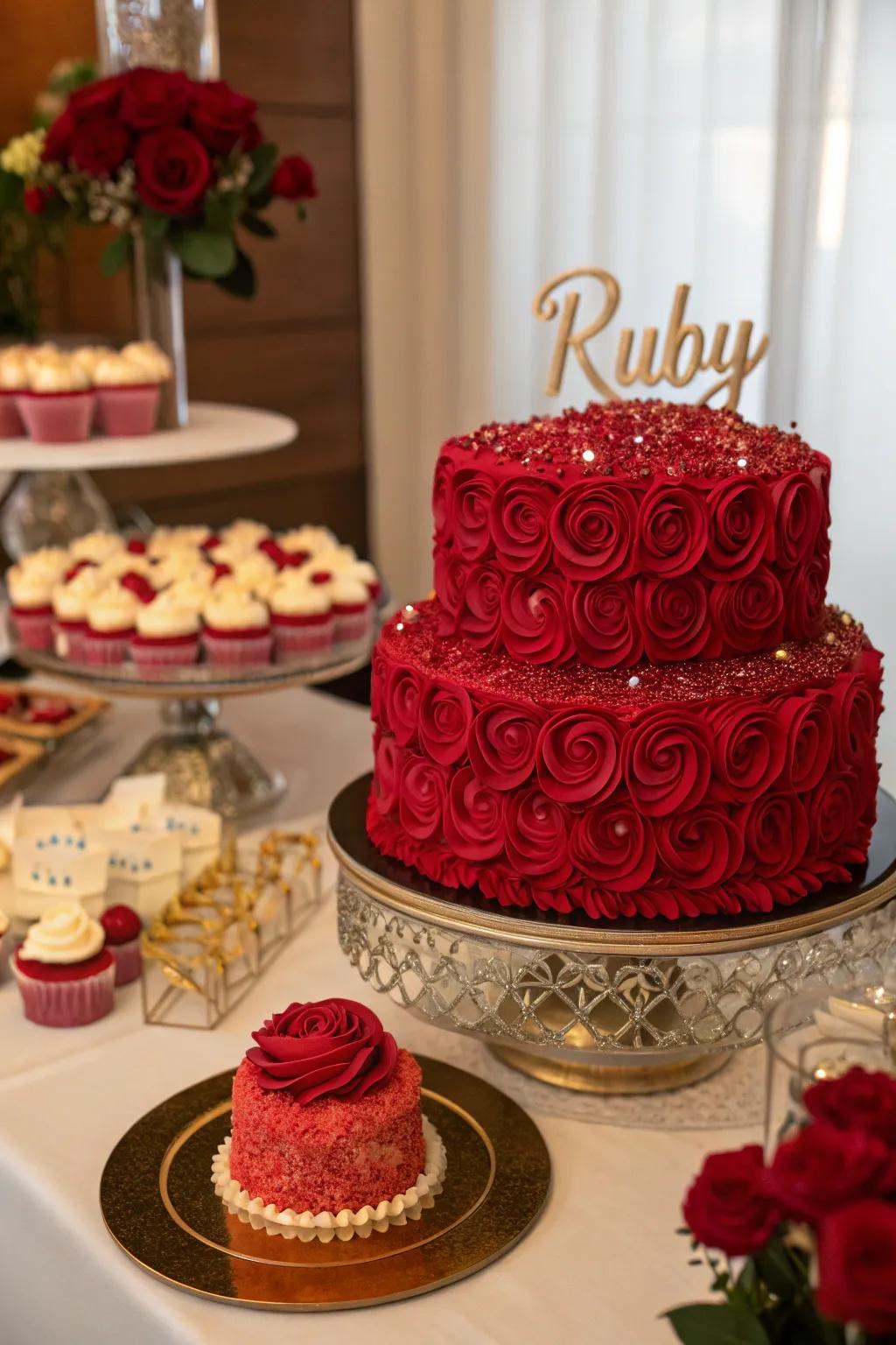 A ruby-themed cake stealing the spotlight.