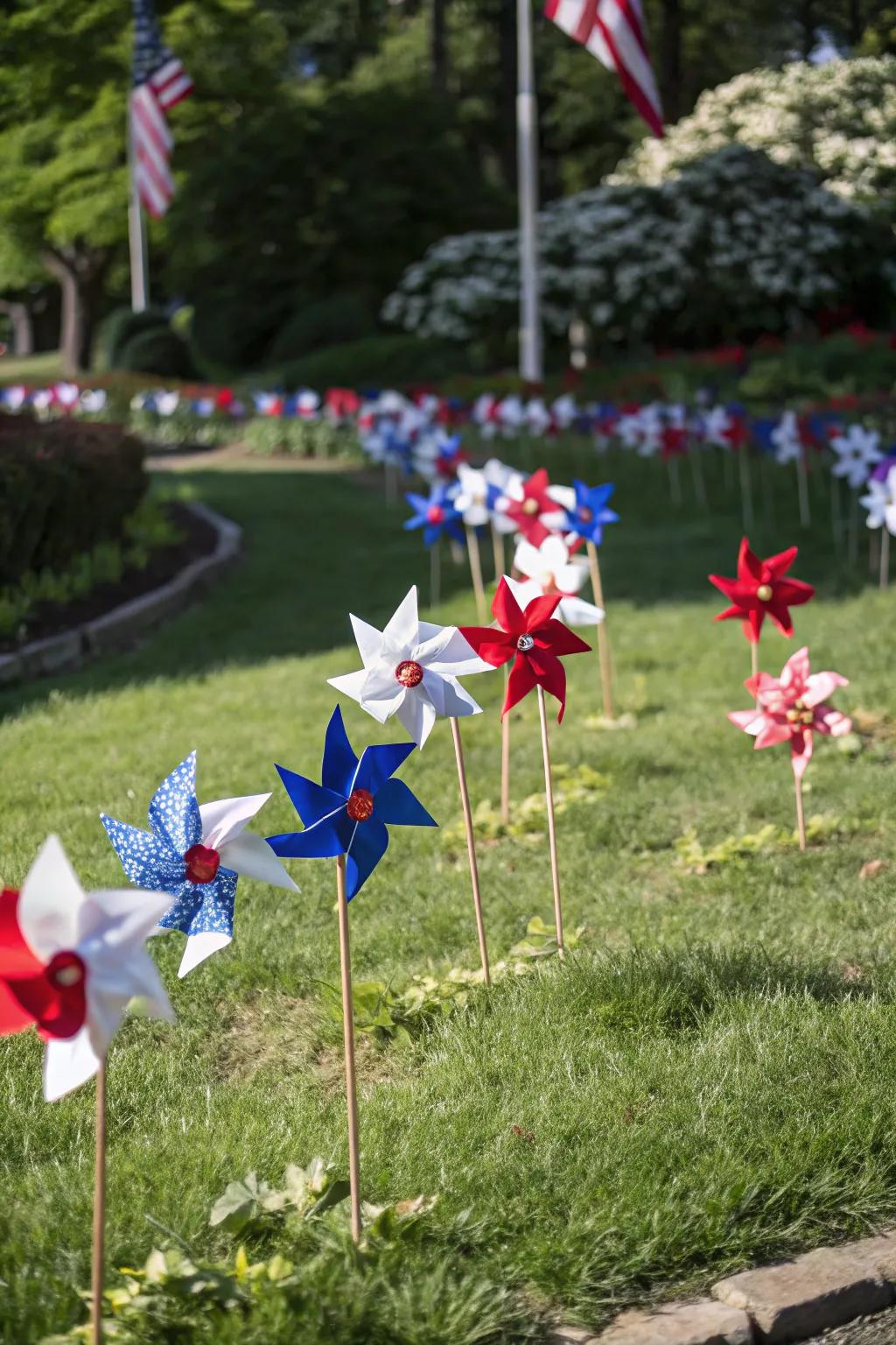 Paper windmills contribute a whimsical highlight to any outdoor area.