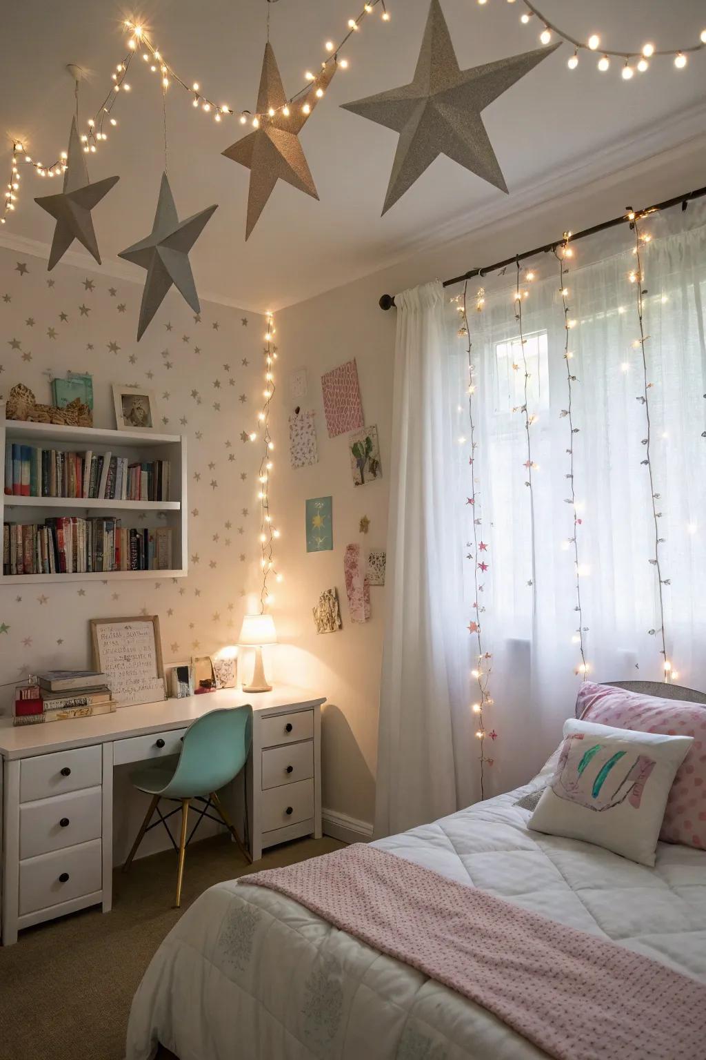 Playful decorative items bring a magical feel to the room.