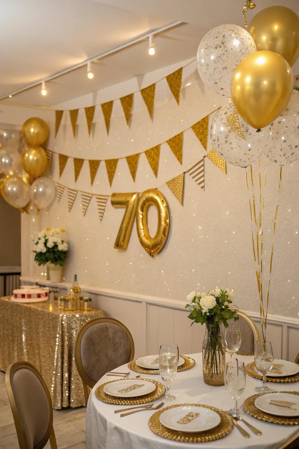 Golden touches deliver a luxurious feel to the party.