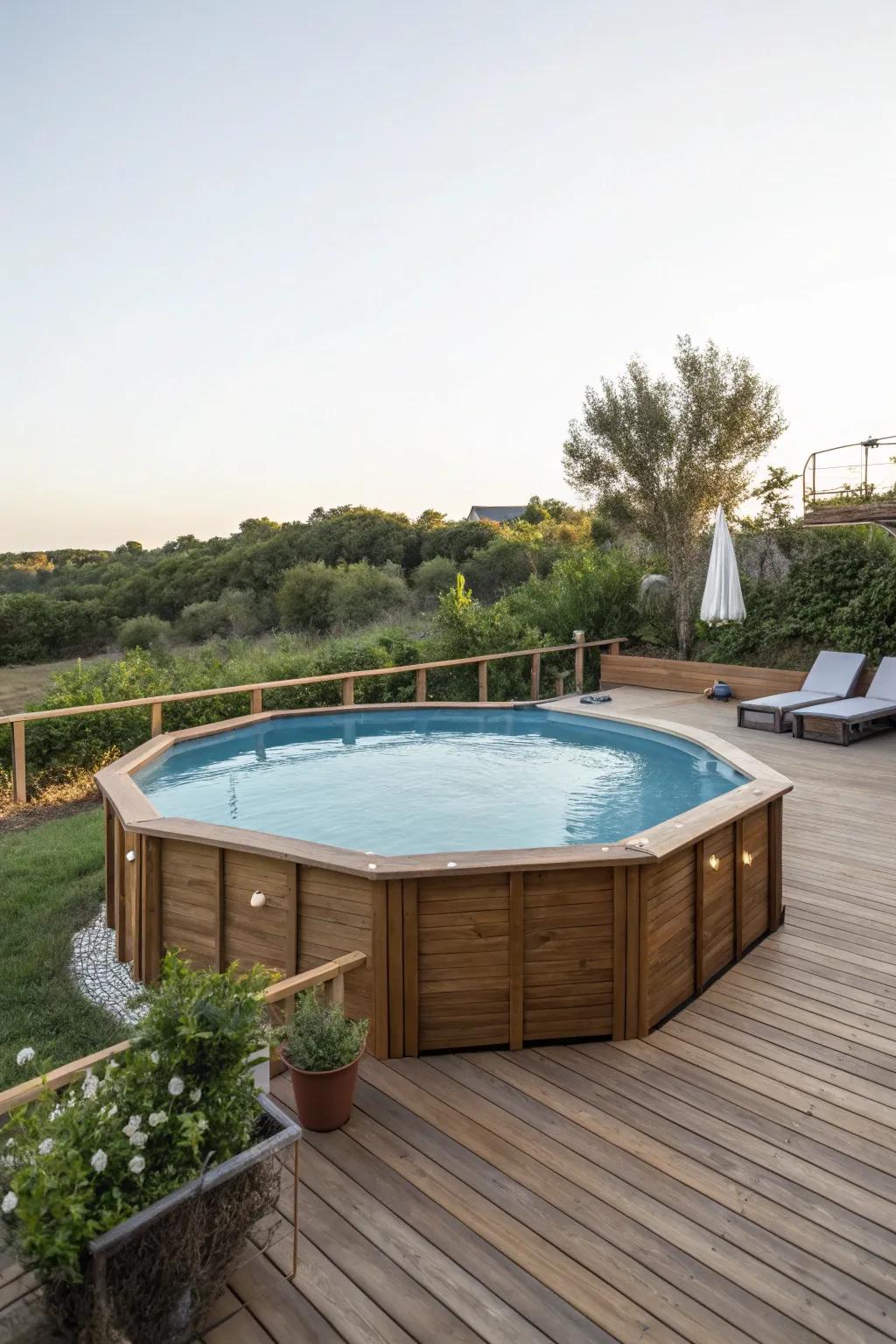 Wooden decks enhance the pool experience with added sophistication.