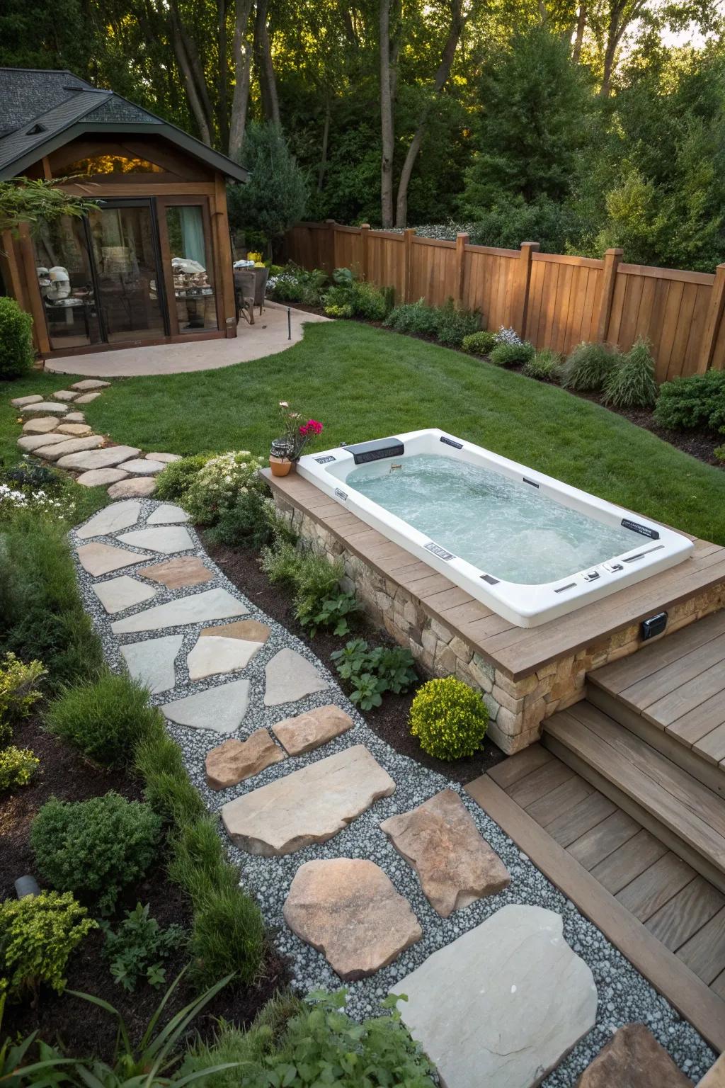 Rocky details enhance the spa area with grace and strength.