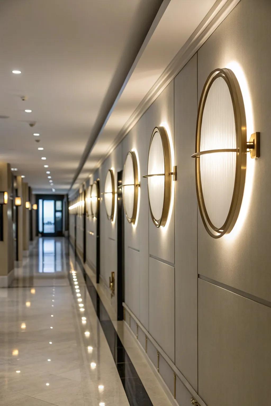 Circular wall luminaires impart a modern touch to any area.