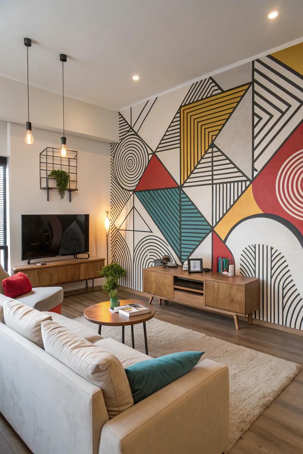 Modernize your space with geometric pattern murals.