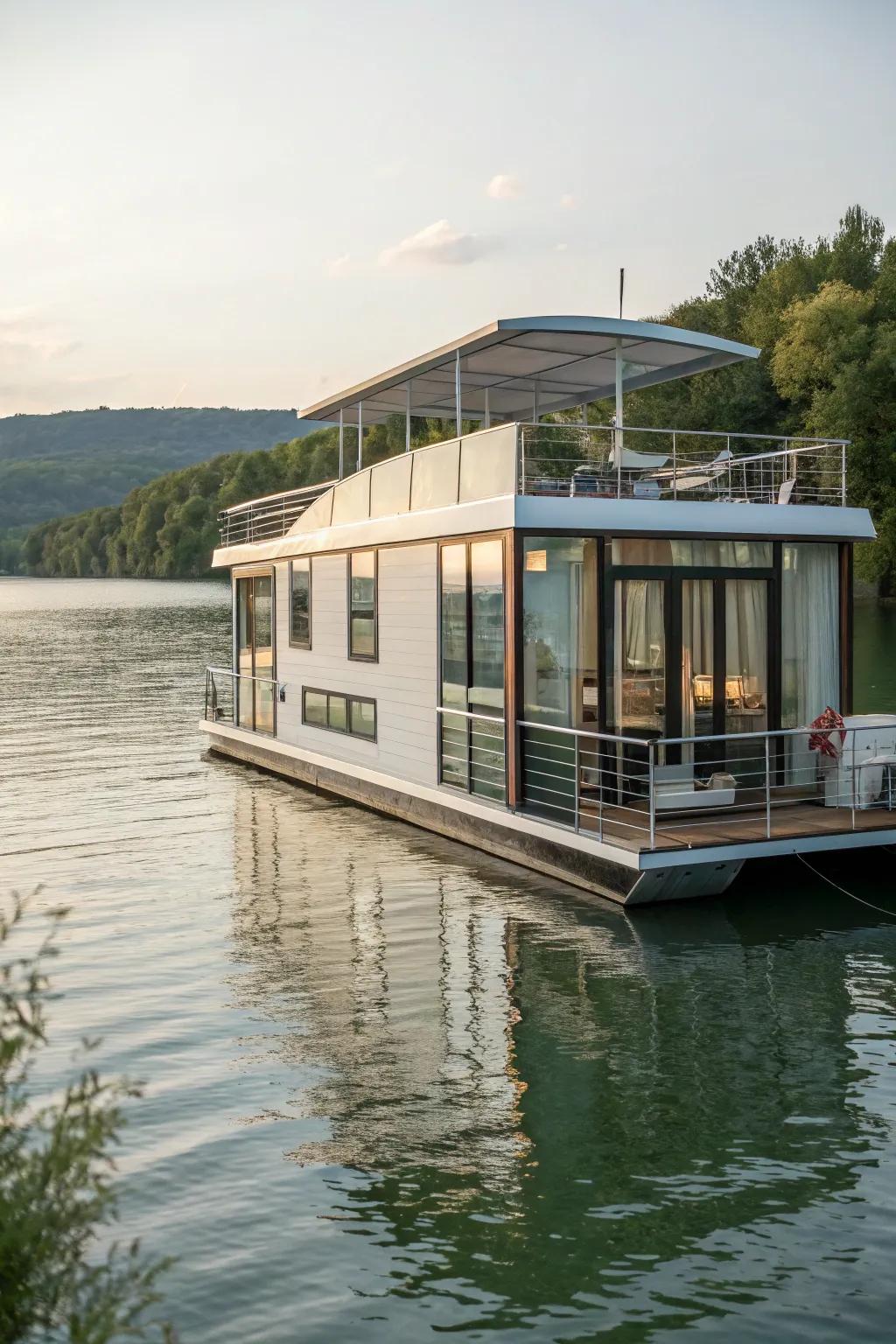 Enjoy waterfront living with a charming houseboat.