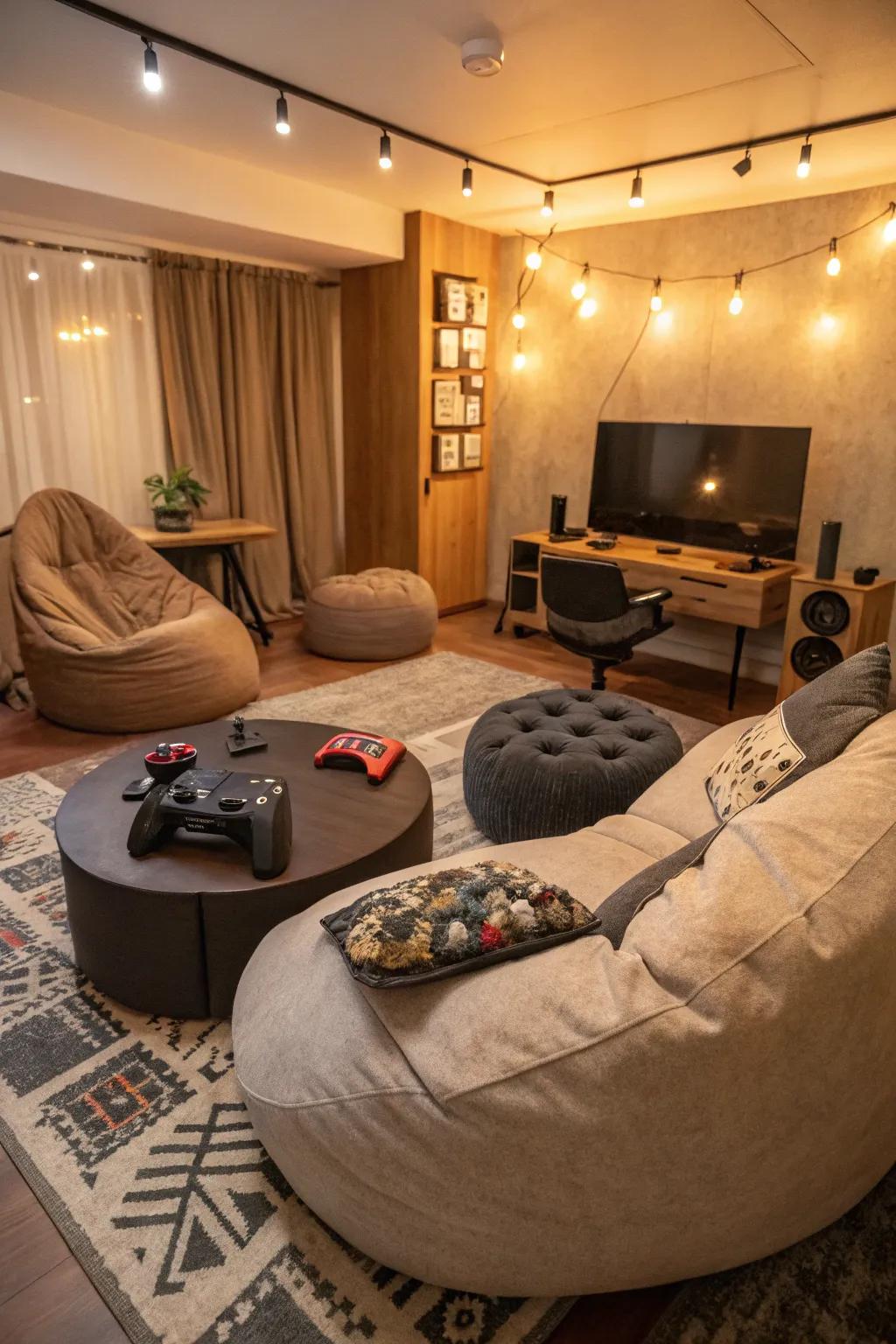 Diverse seating arrangements guarantee comfort for both solo and group gaming adventures.