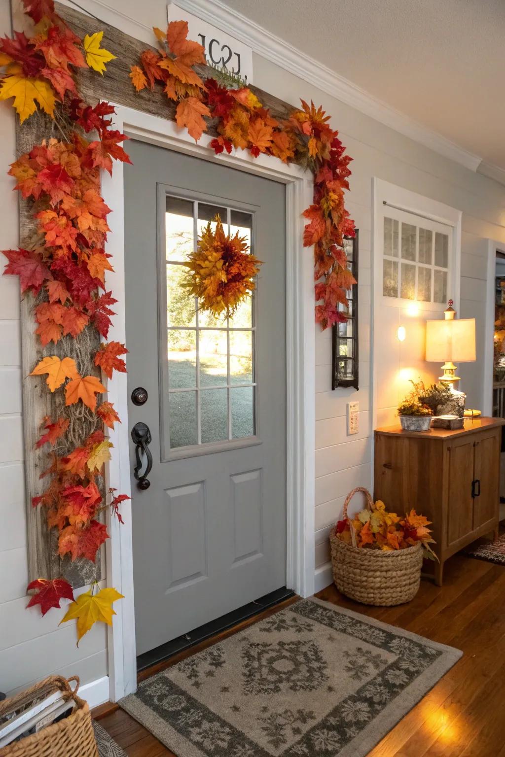 A seasonal-themed door that enhances the autumnal ambiance of the home.