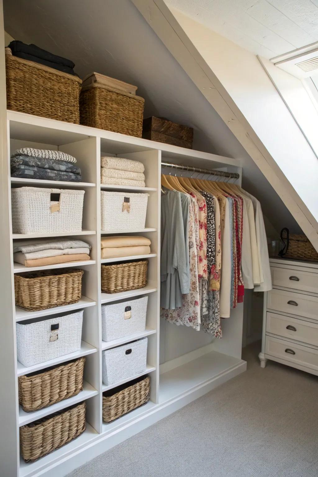 Keep organized with baskets and dividers.
