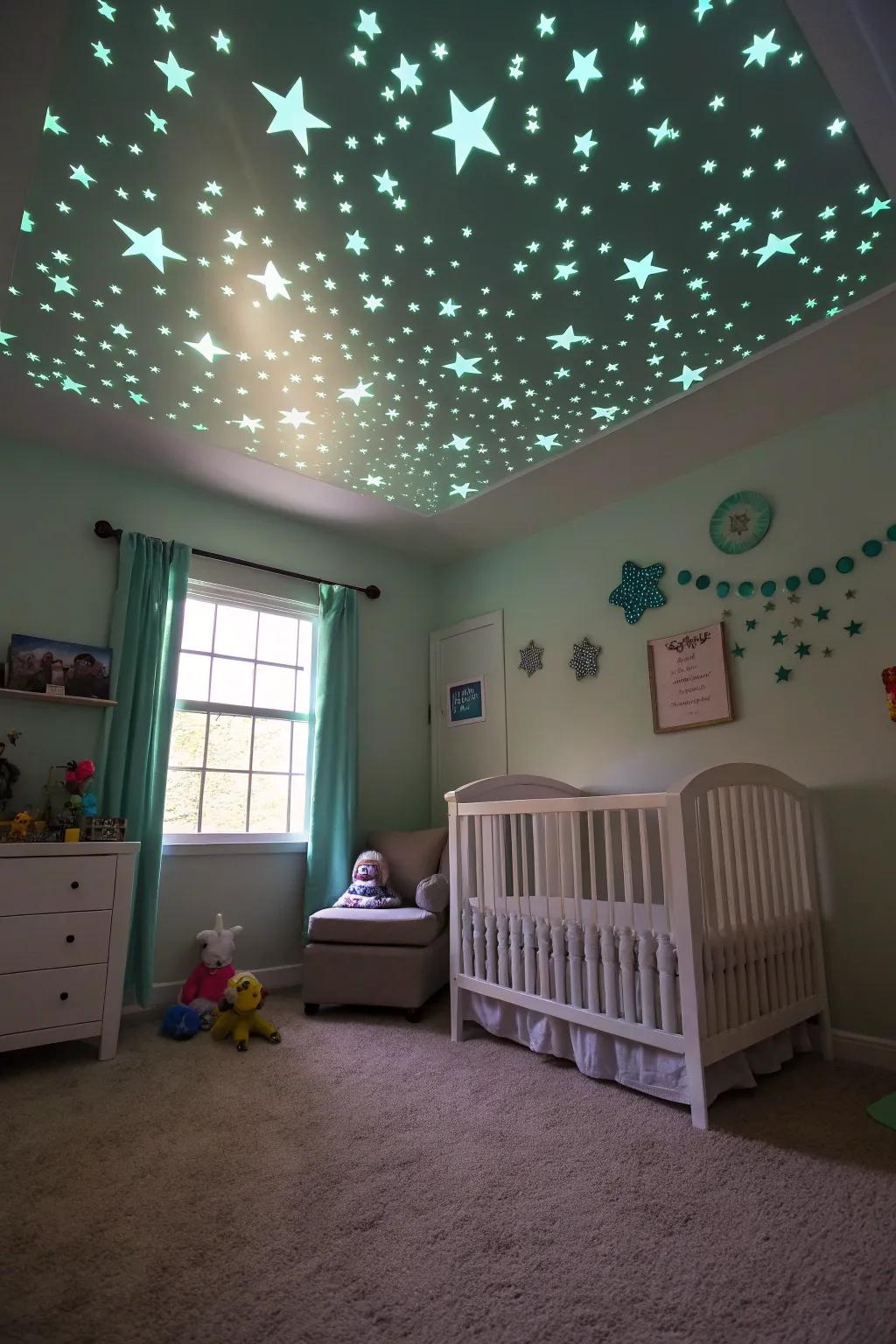A celestial ceiling using glowing stars for dreamy nights.