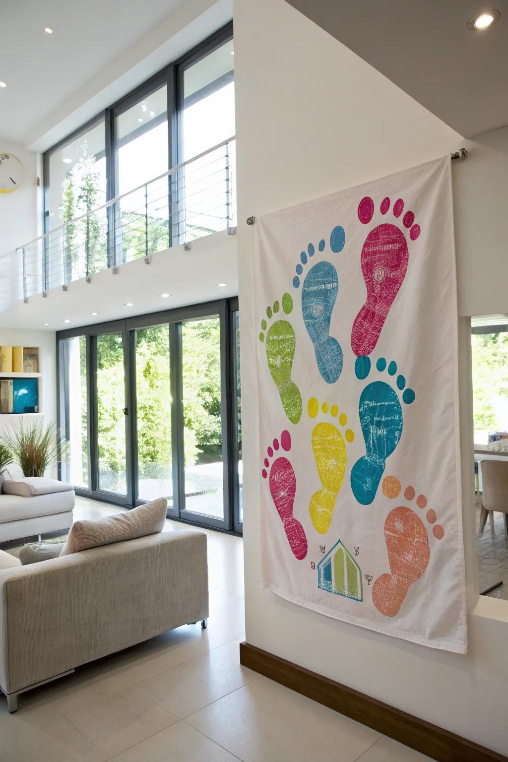 Bright and cheerful footprint canvas art for grandma's home.