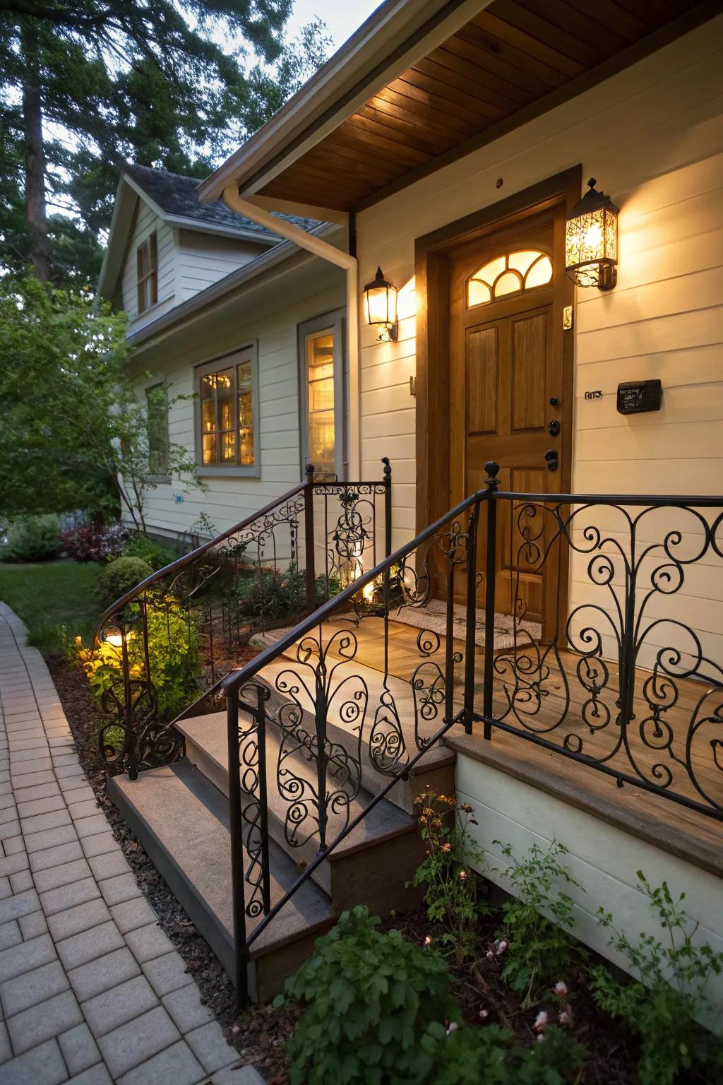 Railings add safety and style to a wrapped landing.